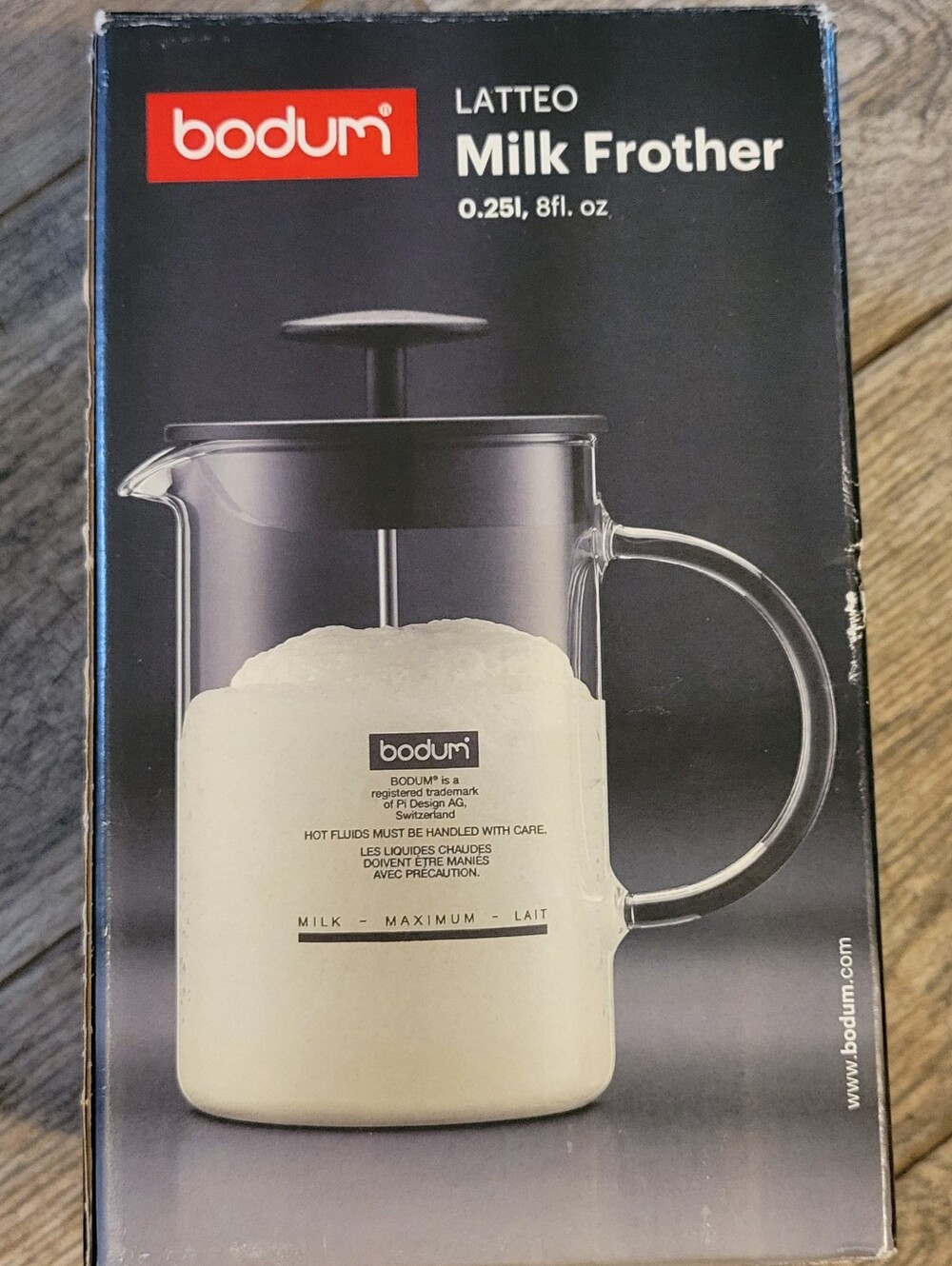 BODUM Latteo Milk Frother Glass Handled Carafe Stainless Steel 8oz/0.25L 1446-01
